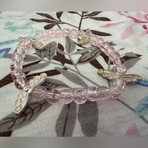 Elegant Pink Beaded Bracelet with Silver Accents